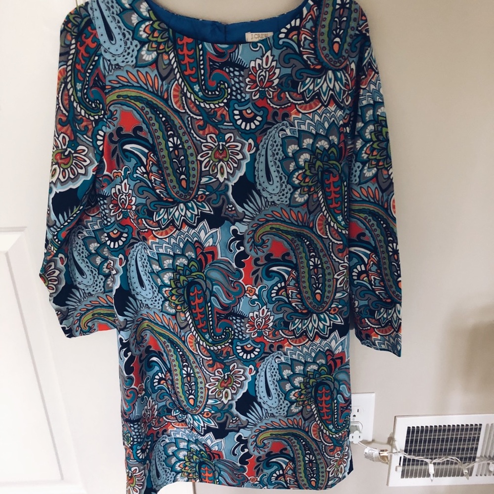 J. Crew Multicolor Paisley Shift Dress - Teal, Navy, Red